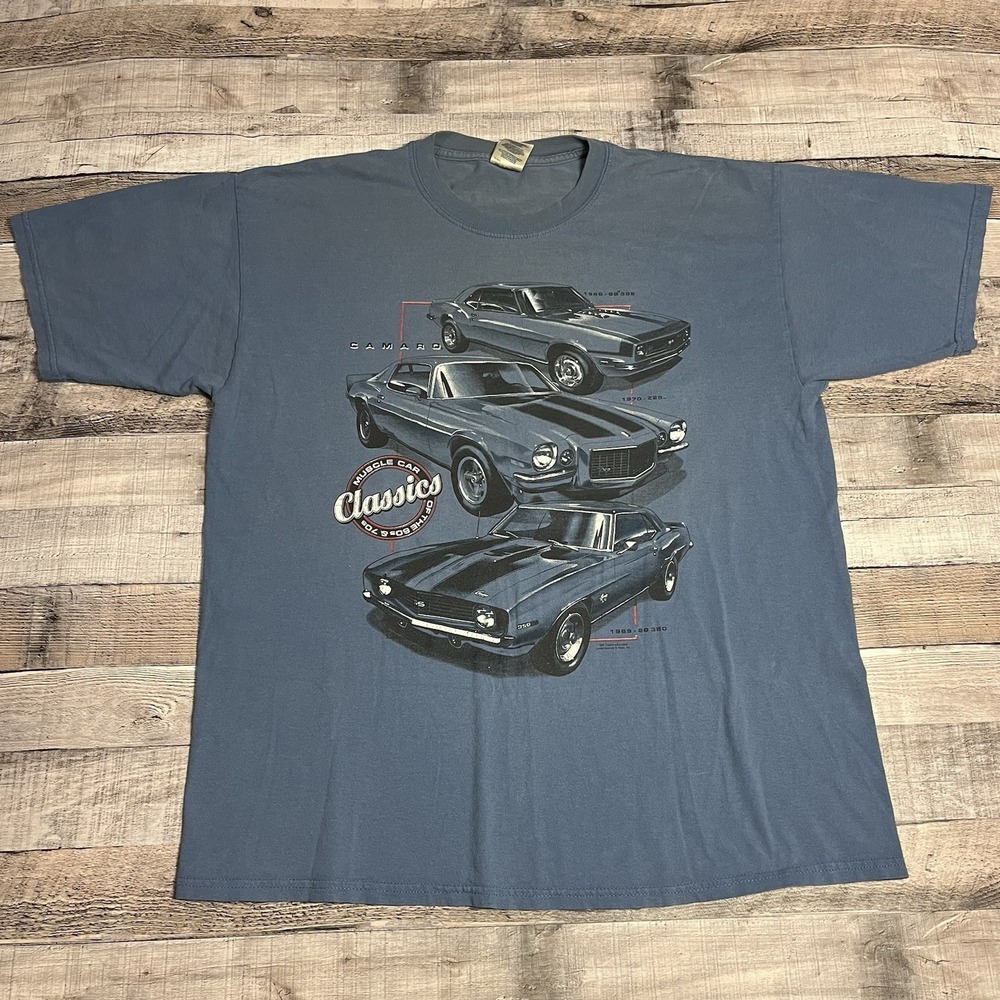 Muscle Car Shirt Size XL Blue Vintage Camaro Chevy Chevelle